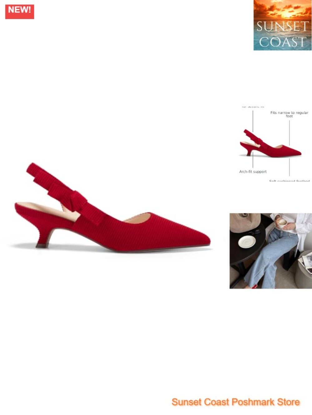 Womens Slingback Kitten Heels Pointed Toe D'Orsay Bow Dress Shoes